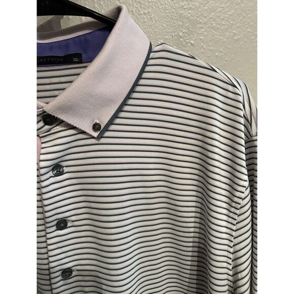 Greyson Mens XL Pink Green Striped Button Polo Shirt Performance Stretch Golf - Picture 5 of 8